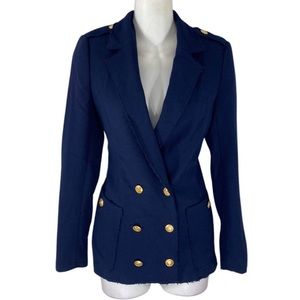 Zara navy blue textured military double breasted gold button blazer jacket XS
